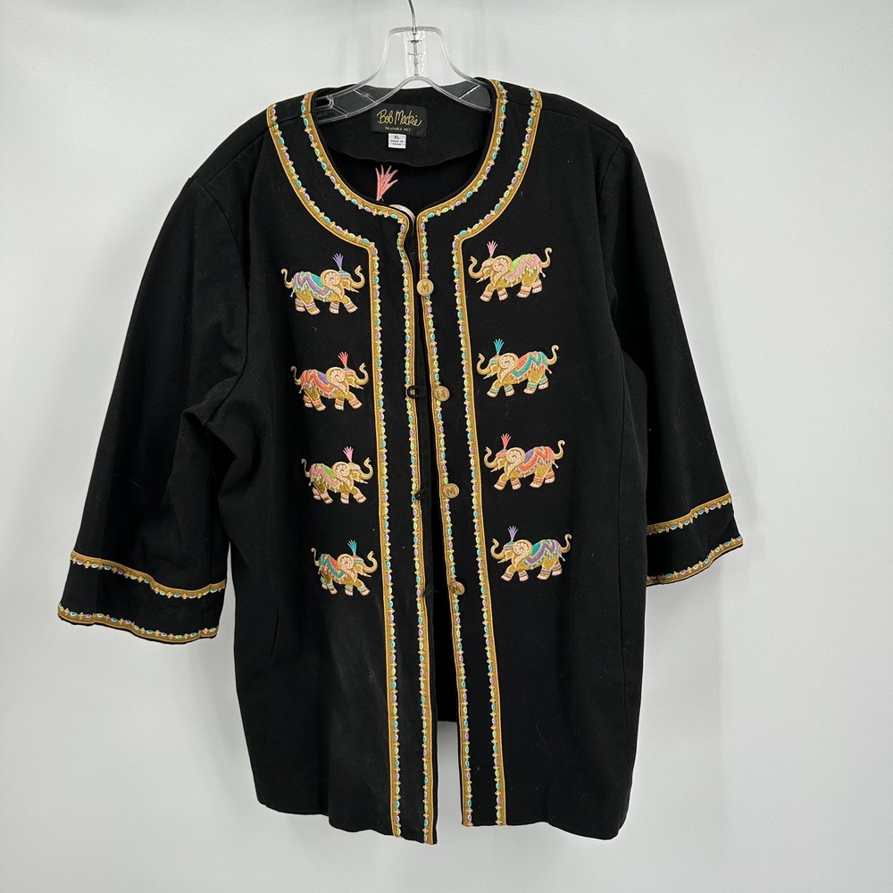 Bob Mackie Wearable Art Elephant Embroidered Jacket Size XL Statement Eclectic
